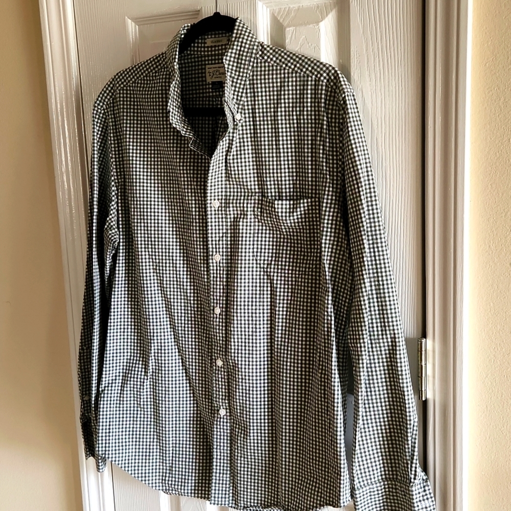 J. Crew, 0253, Olive green classic ghingam man's long sleeve shirt, size L - Picture 4 of 7